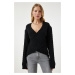 Happiness İstanbul Women's Black Wrap Collar Seasonal Knitwear Sweater