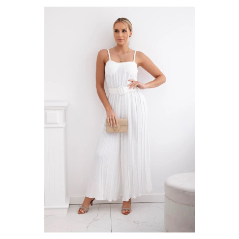 Pleated jumpsuit with ecru straps