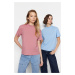 Trendyol Dried Blue-Rose 2-Pack 100% Cotton Basic Stand-Up Collar Knitted T-Shirt