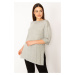 Şans Women's Plus Size Gray Double-Sleeve Blouse with Side Slits