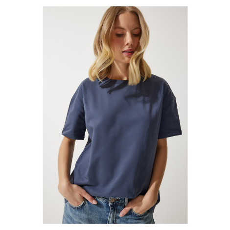 Happiness İstanbul Women's Smoked Loose Basic Cotton T-Shirt