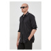 Košeľa Karl Lagerfeld pánska, čierna farba, regular, s klasickým golierom