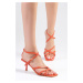 Mio Gusto Valeria Women's Sandals With Genuine Leather Orange Color Heels.