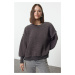 Trendyol Anthracite Plush Relaxed/Comfortable Fit Crew Neck Plush Knitted Sweatshirt