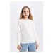 DEFACTO Girl White Crew Neck Knitted School Cardigan