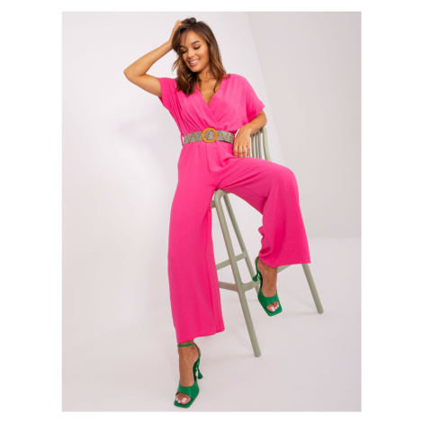 Dark pink jumpsuit with a clutch neckline