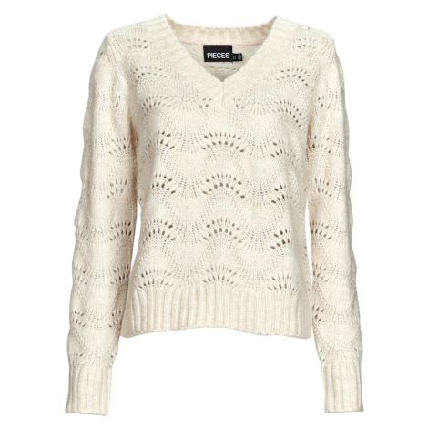 Pieces  PCBIBBI LS V-NECK KNIT  Svetre Biela