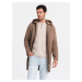 Ombre Men's hooded coat in fine stripe - coffee