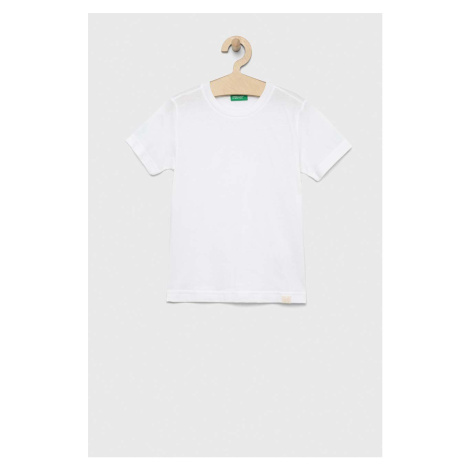 Detské bavlnené tričko United Colors of Benetton biela farba, jednofarebný