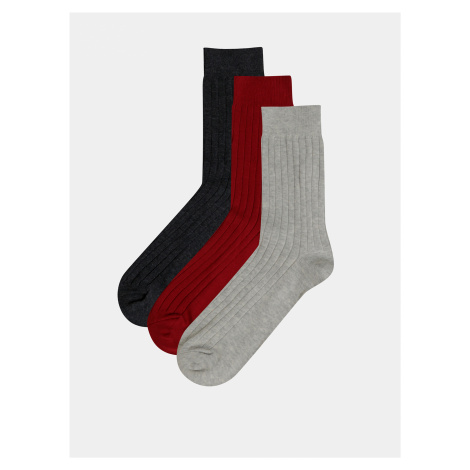 Sada troch párov ponožiek v šedej a červenej farbe Jack & Jones Gam