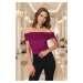 Trendyol Plum Carmen Neck Knitted Tulle Bodysuit