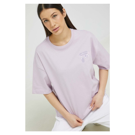 Bavlnené tričko Fila fialová farba