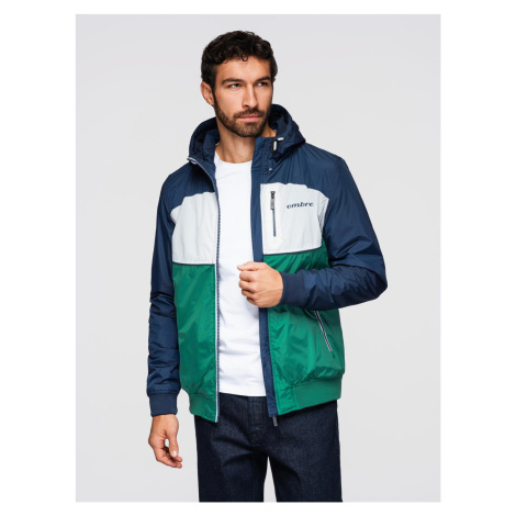 Ombre Lightweight colorful men's sports jacket with fleece - green and navy blue