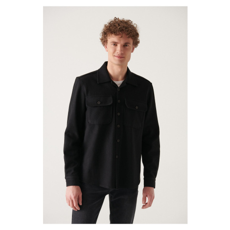 Avva Men's Black Cotton Lightweight Comfort Fit Casual Cut Jacket Coat