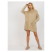 Beige long oversize sweater with pockets and turtleneck