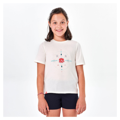 Dievčenské turistické tričko MH100 7 až 15 rokov biele QUECHUA