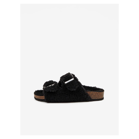 Black Women's Slippers with Artificial Fur Replay - Women