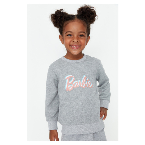 Trendyol Gray Melange Barbie Licensed Girls' Knitted Sweatshirt