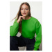 Trendyol Green Relaxed Cut Crop Basic Crew Neck Thick Fleece Inside Knitted Sweatshirt