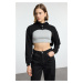 Trendyol Black Crop Snap Hooded Knitted Sweatshirt