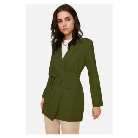 Trendyol Khaki Belted Pocket Detailed Blazer Woven Jacket