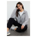 Trendyol Grey Oversize/Wide Zipper Collar Flexible Knitted Sweatshirt