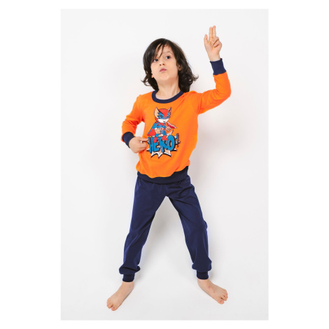 Remek boys' pyjamas, long sleeves, long legs - orange/navy blue Italian Fashion