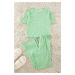 Trendyol Mint 100% Cotton Heart and Polka Dot Patterned Knitted Pajama Set