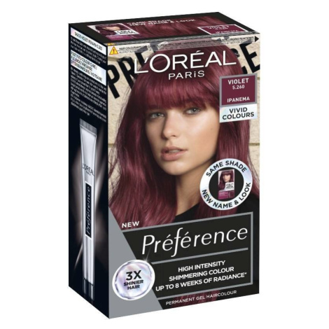 L'Oréal Paris Préférence Vivid Colors permanentná farba na vlasy 5.260 Ipanema - Violet, 60+90+5