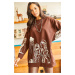 Olalook Women's Bitter Brown Figured Oversize Sweatshirt