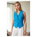 10202 Dewberry Crop Woven Women Vest-BLUE