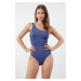 Trendyol Navy Blue One Shoulder Glitter Regular Swimsuit