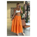 Madmext Women's Orange Basic Pleated Long Skirt