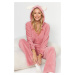 Trendyol Pink Wellsoft Hooded Ear Detailed Winter Knitted Pajamas Set