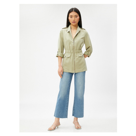 Koton Zippered Trench Coat with Pockets and Fold Over the Sleeves