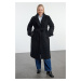 Trendyol Curve Black Regular Fit Wide Collar Detailed Long Wool Blend Cashew Coat