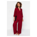 Trendyol Curve Burgundy Double Breasted Collar Tied Woven Pajamas Set