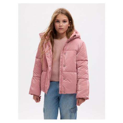 Ružová dievčenská zimná prešívaná bunda s kapucňou GAP
