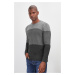 Trendyol Anthracite Regular Crew Neck Color Block Knitwear Sweater