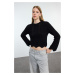 Trendyol Black Crop Openwork/Hole Detailed Crew Neck Knitwear Sweater