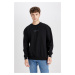 DEFACTO Men's Black Boxy Fit Crew Neck Printed Sweatshirt