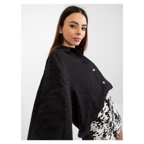 Black openwork oversize shirt with embroidery