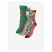 Súprava štyroch párov dámskych vianočných ponožiek v zelenej, béžovej, bielej a červenej farbe V