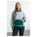 Trendyol Gray Melange Color Blocked Oversize/Wide Collar Thick Inside Fleece Knitted Sweatshirt