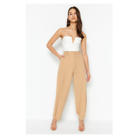 Trendyol Brown Straight Woven High Waist Trousers