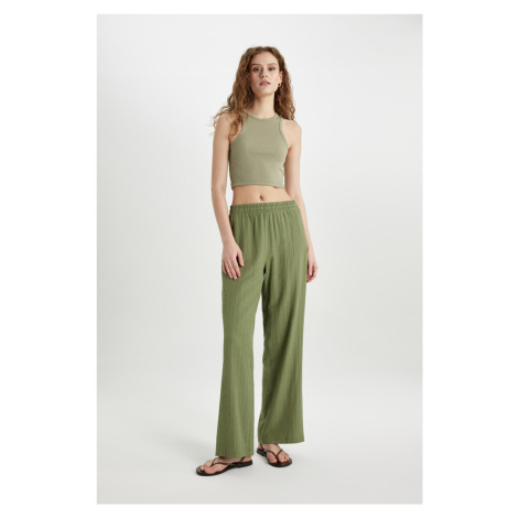 DEFACTO Wide Leg Wide Leg Elastic Waist Pocket High Waist Long Viscose Trousers