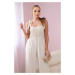 Strappy jumpsuit with frilly top in beige