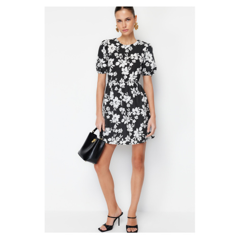 Trendyol Black Floral Mini Woven Dress with Waist Opening Back Detail