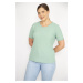 Şans Women's Green Plus Size Self Striped Short Sleeve Blouse