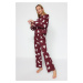 Trendyol Claret Red 100% Cotton Elephant Patterned Tshirt-Pants Knitted Pajama Set